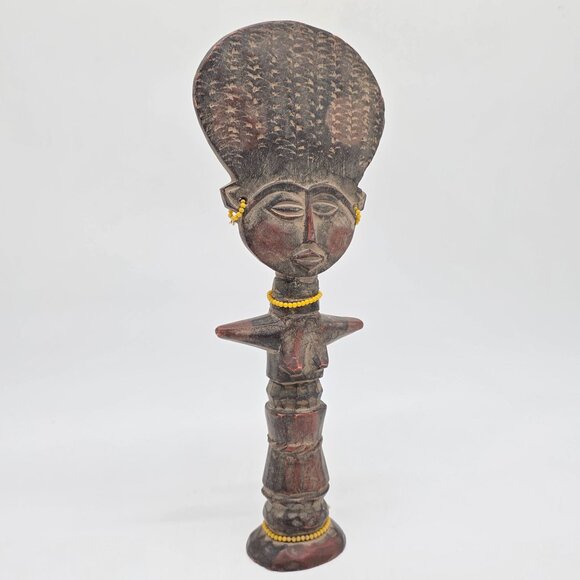 Vintage African Wood Sculpture Carved Statue Ashanti Ghana Fertility Doll 13" - Picture 5 of 10